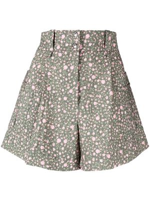 Maje high-waisted floral-print shorts - Green