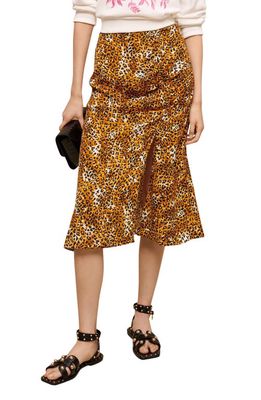 maje Jipard Leopard Print Slit Skirt in Leopard Beige