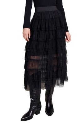 maje Josepha Tiered Ruffle Skirt in Black