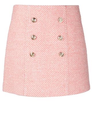 Maje Josila logo-button tweed skirt - Pink