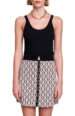 maje Joyal Knit Miniskirt in Ecru Black