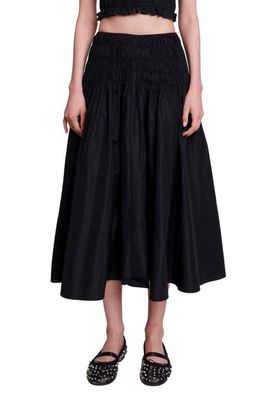 maje Junnaly Smocked Waist A-Line Skirt in Black