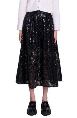 maje Jupon Sequin Mesh Midi Skirt in Black