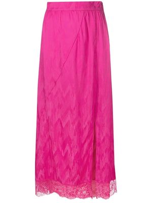 Maje lace-detail patterned-jacquard skirt - Pink