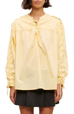 maje Lamil Lace-Up Cotton Blouse in Yellow