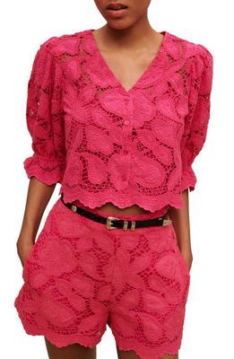 maje Lannick Open Stitch Cotton Top in Pink