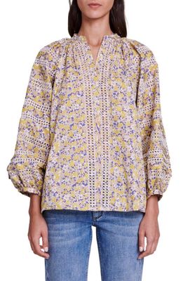 maje Liliflower Eyelet Shirt in Print Embroided Flowers Beige