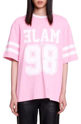 maje Logo Oversize Cotton Graphic T-Shirt in Pink