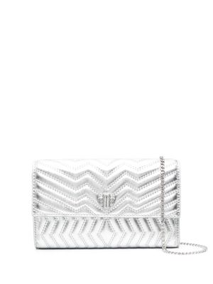 Maje logo-plaque quilted clutch bag - Silver