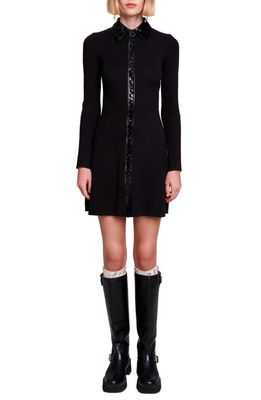 maje Long Sleeve Knit Minidress in Black