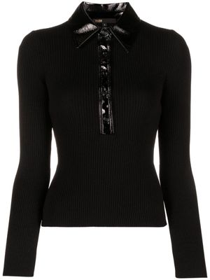 Maje long-sleeve ribbed-knit top - Black