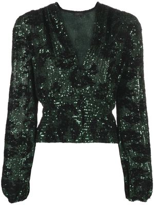 Maje long-sleeve sequinned blouse - Green