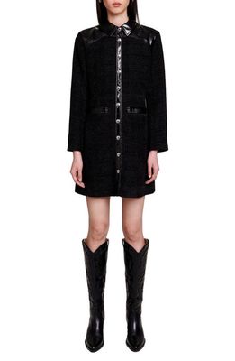 maje Long Sleeve Tweed Minidress in Black