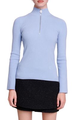 maje Madrilena Long Sleeve Quarter-Zip Pullover Sweater in Blue