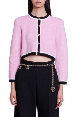 maje Magie Tipped Crop Cardigan in Pink