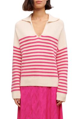 maje Mariniere Stripe Wide Sleeve Cashmere Blend Sweater in Pink/Ecru