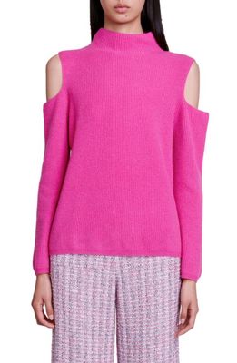 maje Marlena Rib Cold Shoulder Cashmere Sweater in Fuchsia Pink
