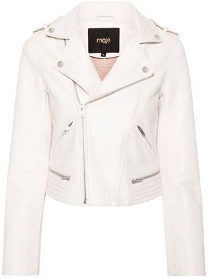 Maje matelassé-detailing leather biker jacket - White