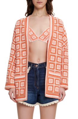 maje Mathiou Cotton Crochet Cardigan in Orange