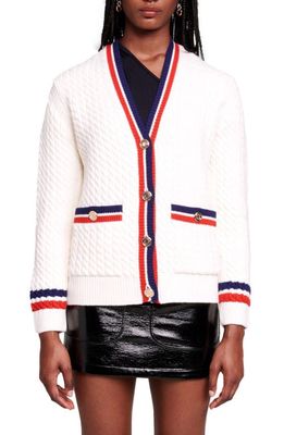 maje Medhi Tipped Cable Cardigan in Natural