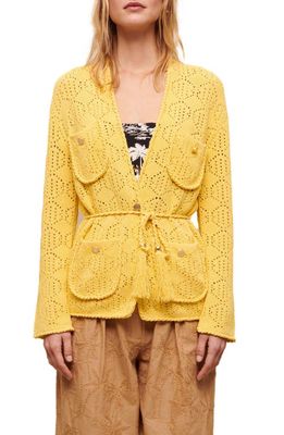 maje Medina Crochet Cardigan in Yellow