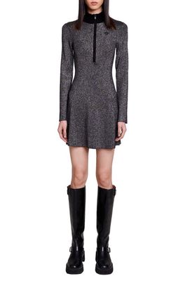 maje Metallic Long Sleeve Ribbed Sweater Dress in Black/Glitter