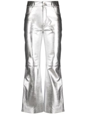 Maje metallic-sheen flared leather trousers - Grey