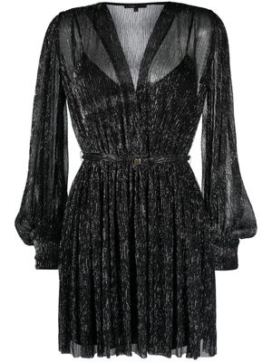Maje metallic-threading belted minidress - Black
