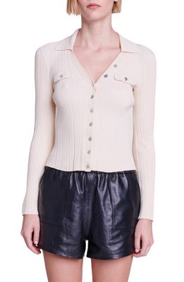 maje Mimoso Rib Button-Up Sweater in Beige