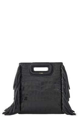 maje Mini M Croc Embossed Leather Crossbody Bag in Black