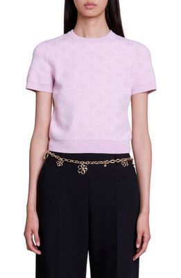 maje Minthe Short Sleeve Sweater in Pale Pink