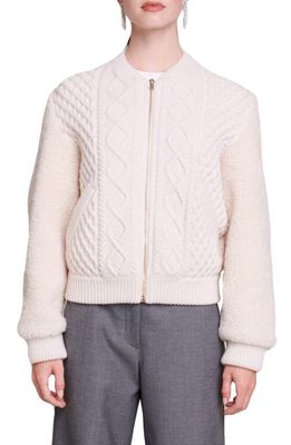 maje Mixed Media Zip-Up Sweater in Natural