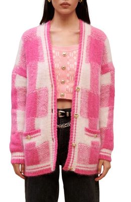 maje My Square Cardigan in Fluorescent Pink/White