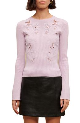 maje Mysany Guipure Lace Trim Sweater in Parma Violet