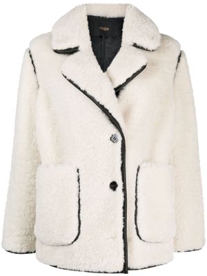 Maje notched-collar shearling coat - White