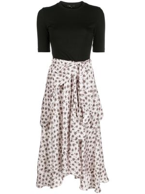 Maje palm tree-print two-tone midi dress - Black
