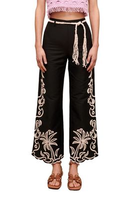 maje Palmeraie Floral Embroidered Pants in Black
