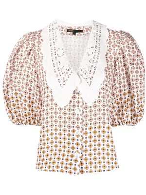 Maje patterned puff-sleeve blouse - Neutrals