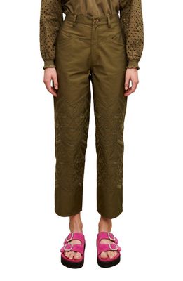 maje Pinod Eyelet Embroidery Ankle Trousers in Beige