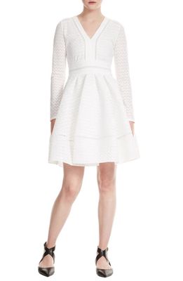 maje Pointelle Fit & Flare Dress in Blanc