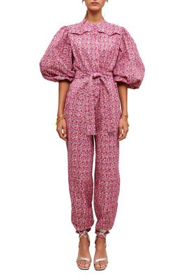 maje Pyad Floral Print Jumpsuit in Fuchsia