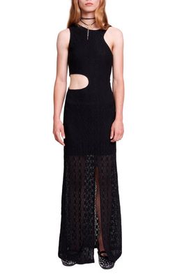 maje Raiserane Cutout Lace Overlay Maxi Dress in Black