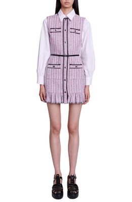 maje Ratri Belted Long Sleeve Tweed Minidress in Pink