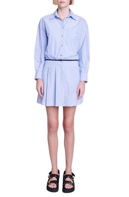 maje Raudri Stripe Long Sleeve Cotton Shirtdress in Blue