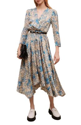 maje Rayemache Abstract Print A-Line Dress in Blue Abstract