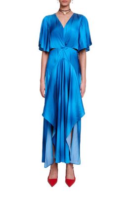 maje Renilina Cutout Flutter Sleeve Satin Dress in Blue