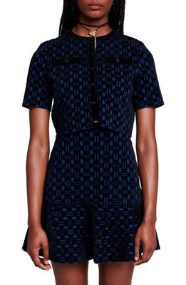 maje Reveillon Knit Dress & Cardigan Set in Blue /Black