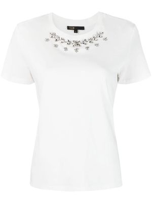 Maje rhinestone-embellished cotton T-shirt - White