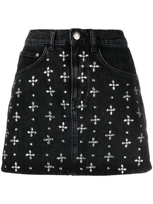 Maje rhinestone-embellished denim skirt - Black