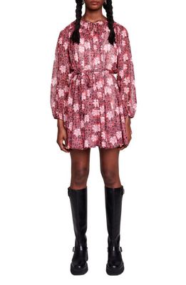 maje Ribaby Floral Long Sleeve Minidress in Red Flowers Print